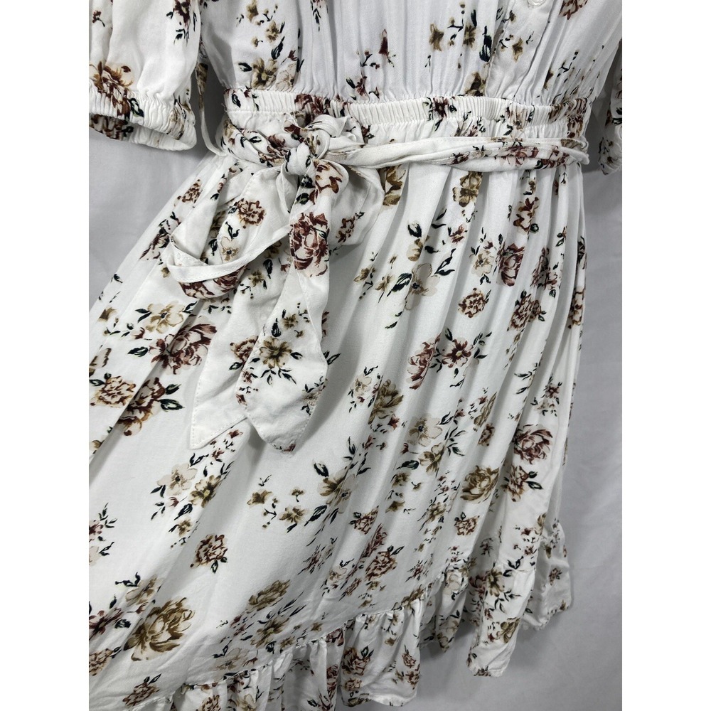 Velvet Heart Floral Print Blouse Size Small White Rayon Tie Ruffle V Neckline - Picture 8 of 15